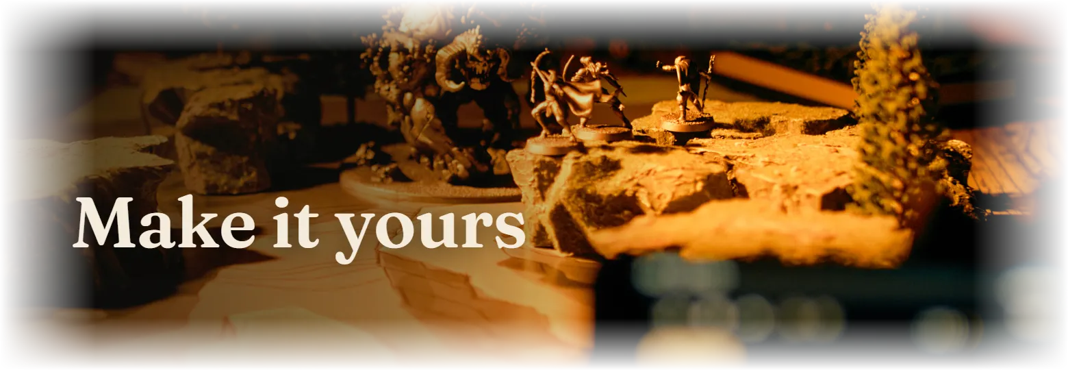 Make it yours. A monster and a party of miniatures on a lit table